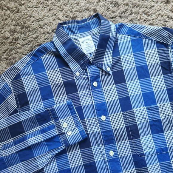 Brooks Brothers Regent 1818 Dress Shirt Plaid Blue Men's M Medium 15.5" Cotton - Picture 1 of 9